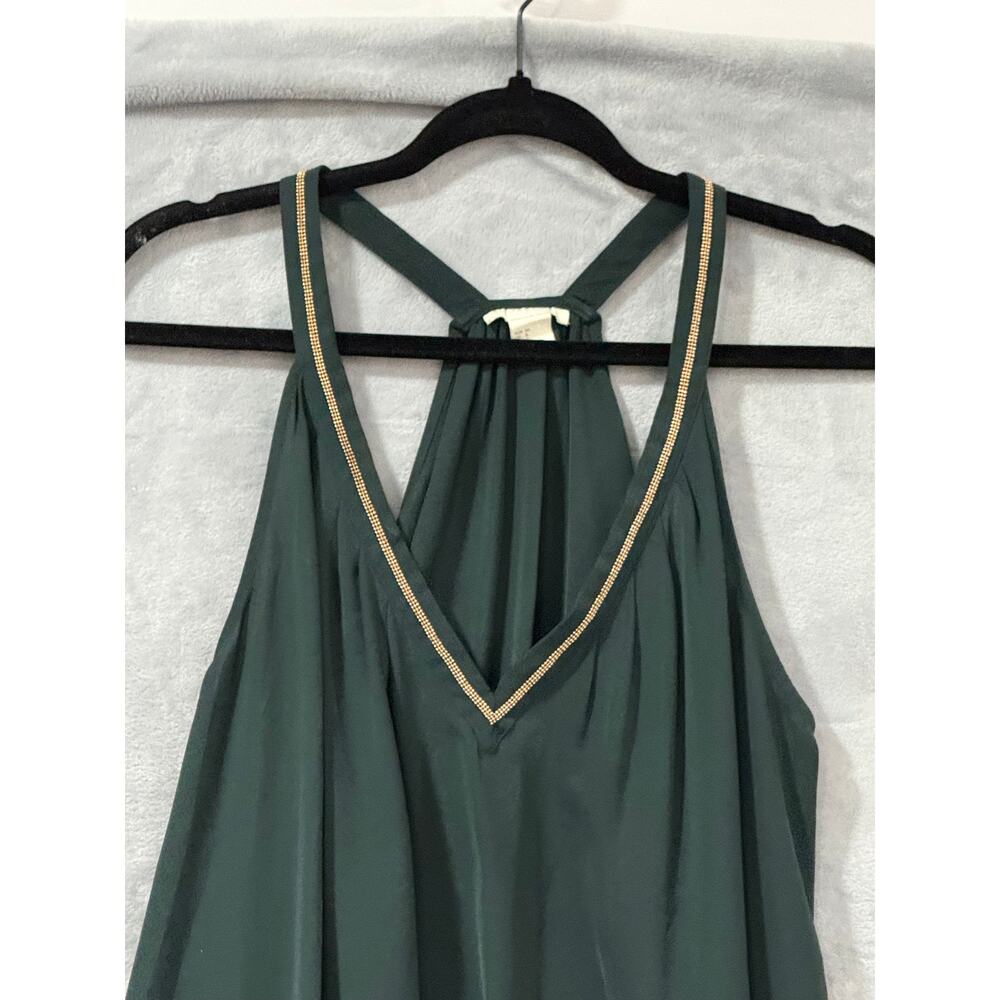 H&M 2010s Olive Green Gold Trim Racerback Tank Boho Festival Indie Sleaze Top S8